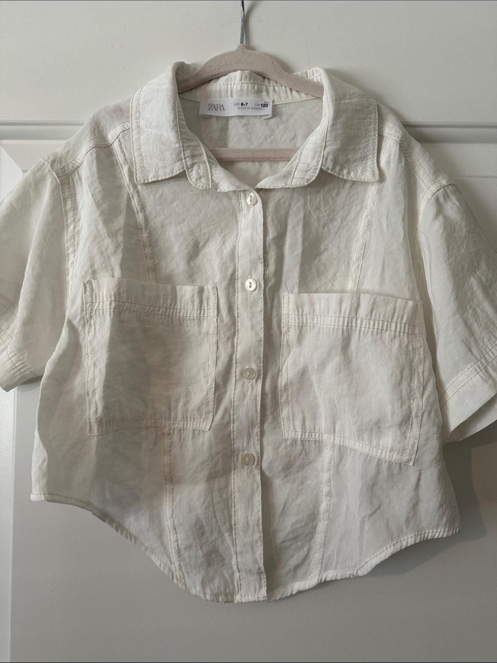 Zara Kids Off-White Short Sleeve Button-Down Shirt